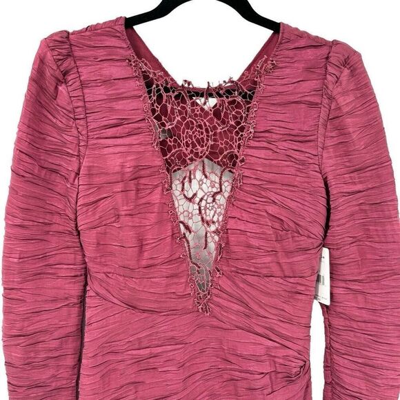 Free People Look of Love Sangria Ruched Bodycon Dress Burgundy Size 4 NWT - Picture 3 of 14